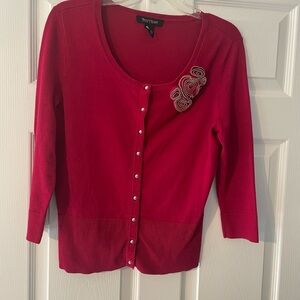 White House Black Market Maroon Cardigan with Embroidery